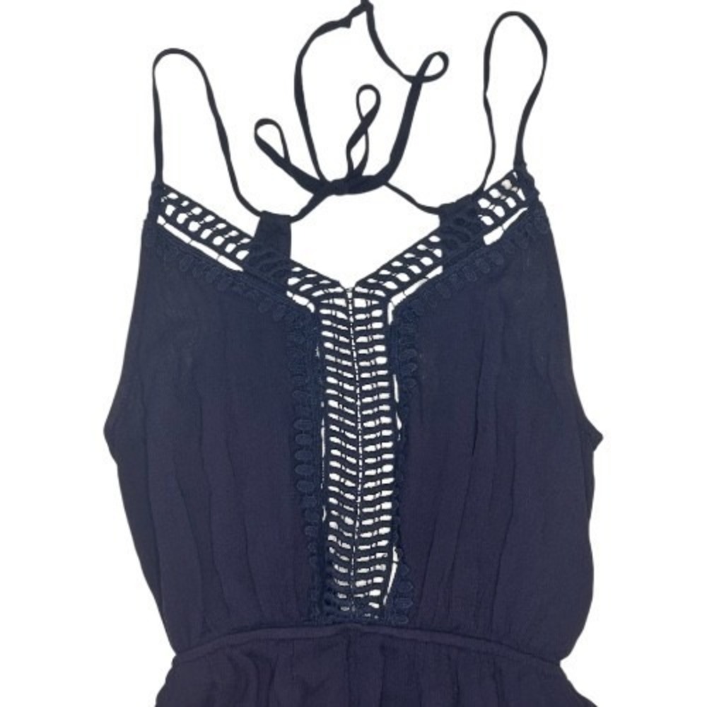 Navy Crochet Lace Trim Romper Women's XS Sleeveless V-Neck Summer One-Piece - Picture 3 of 5